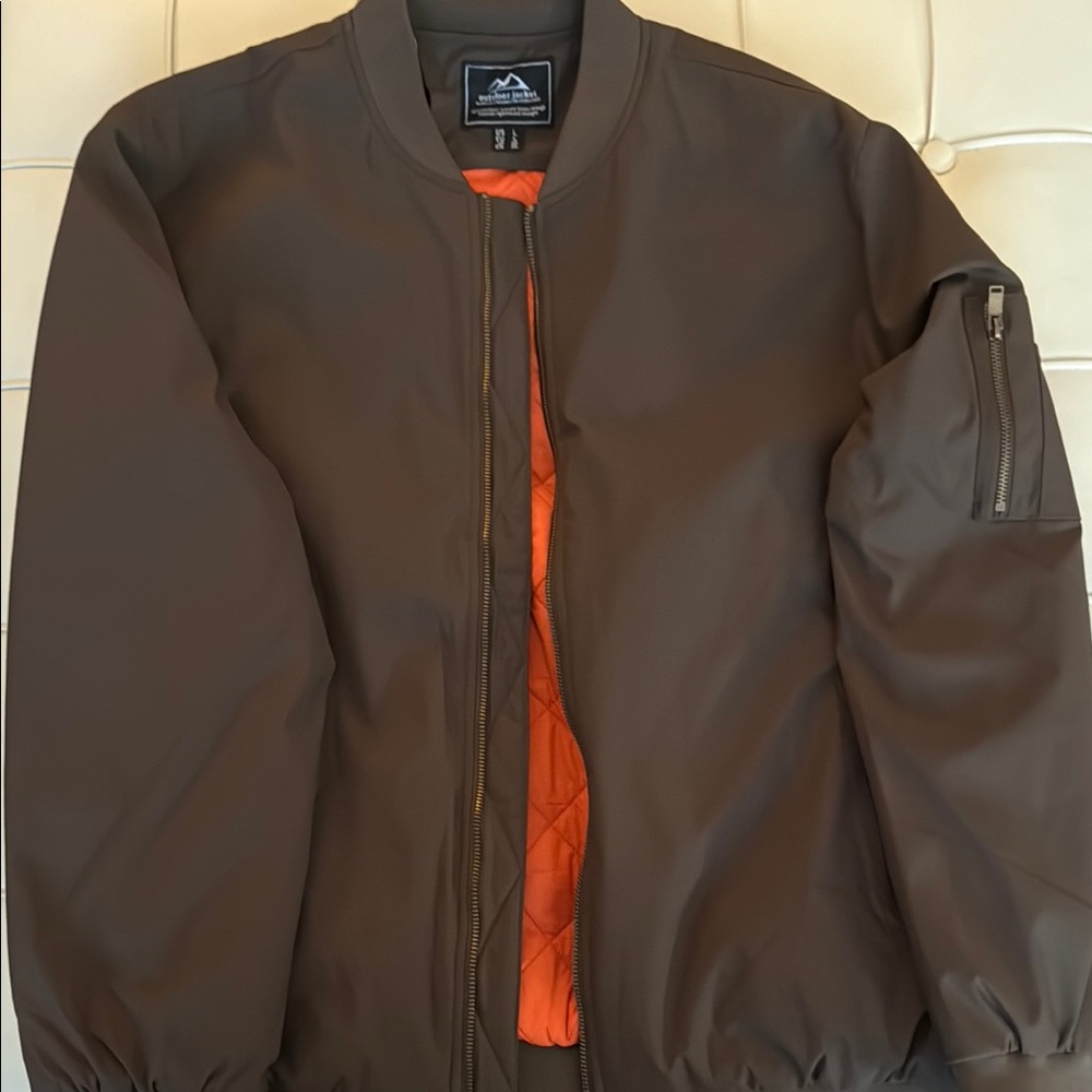 Men's Brown Bomber Jacket with Orange Lining